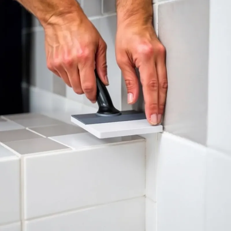 Professional regrout work showing proper grout application, tool angle, and finished grout joints