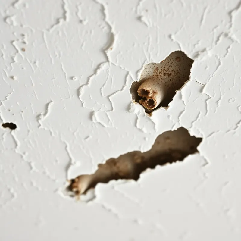 Ceiling paint bubbling and peeling with early mold growth from water damage