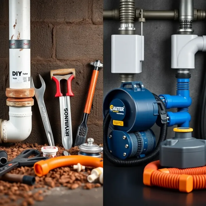 Comparison graphic showing DIY vs professional repair costs and success rates for different pipe types