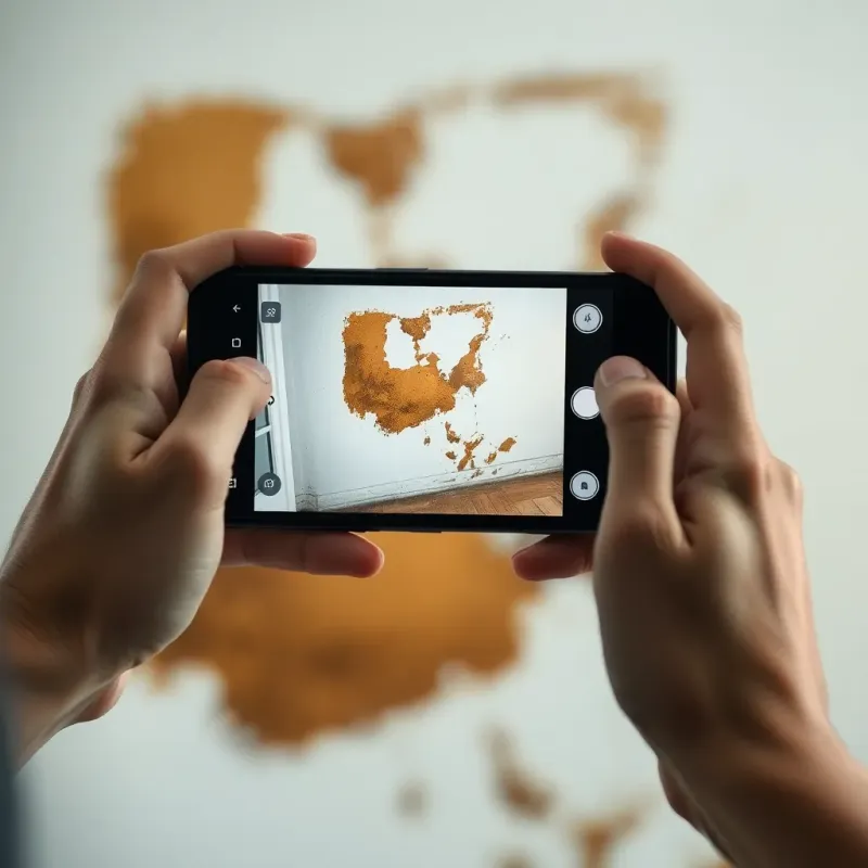 Homeowner documenting water damage with photos for insurance claim