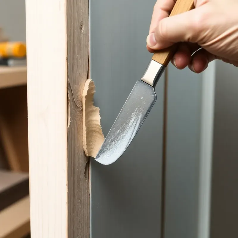 Wood filler application showing overfill technique, sanding progression, and final finishing