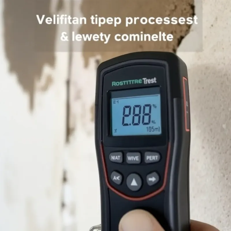 Moisture meter readings indicating completion of professional house drying process with humidity and moisture verification