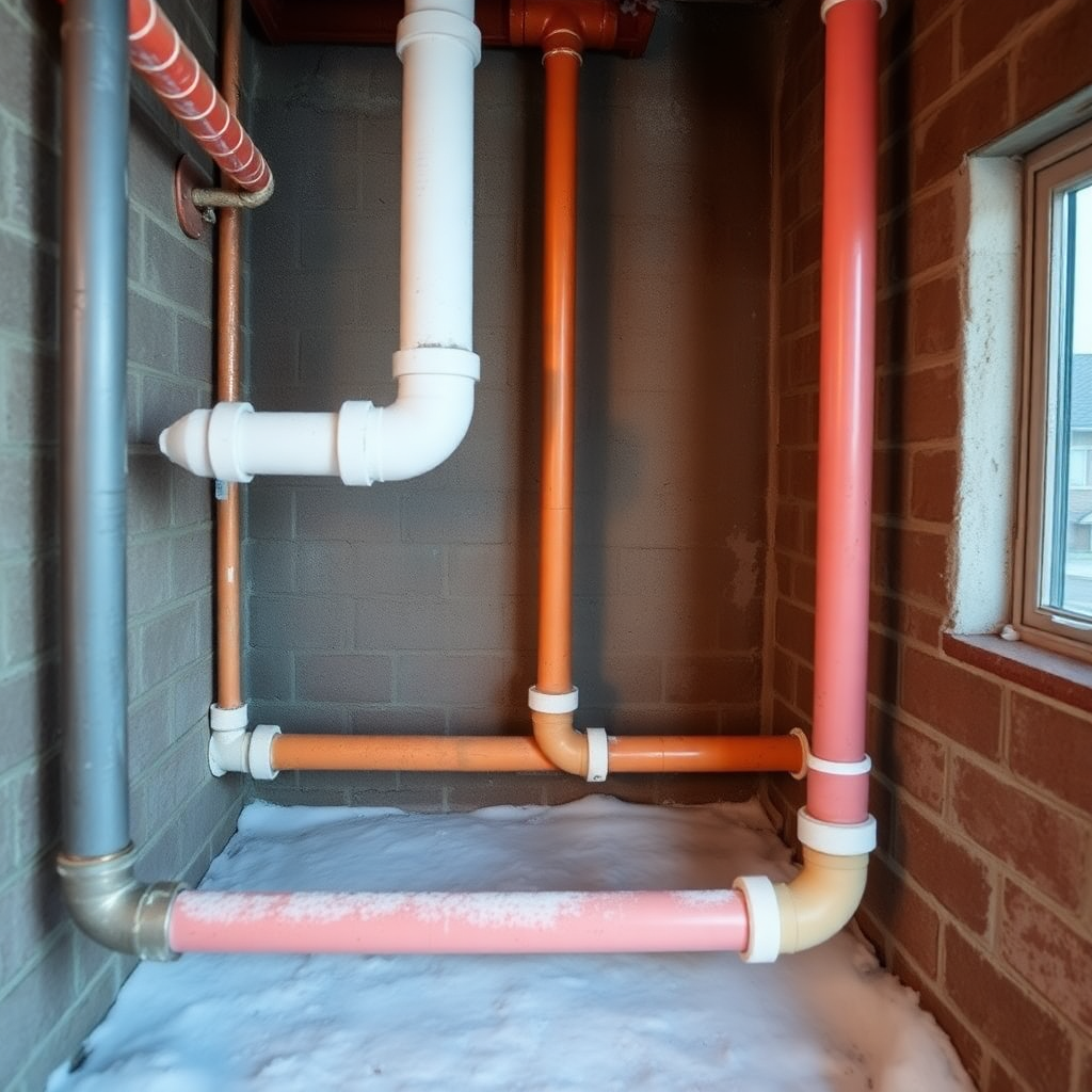 Various pipe insulation materials including foam sleeves, heat tape, and towel wrapping