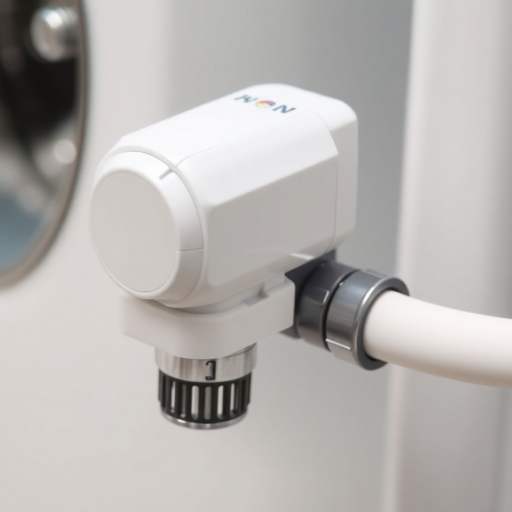 Point-of-use smart shutoff valve installed on washing machine water supply hose