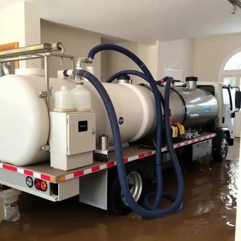 Professional water restoration team using industrial equipment in affected home