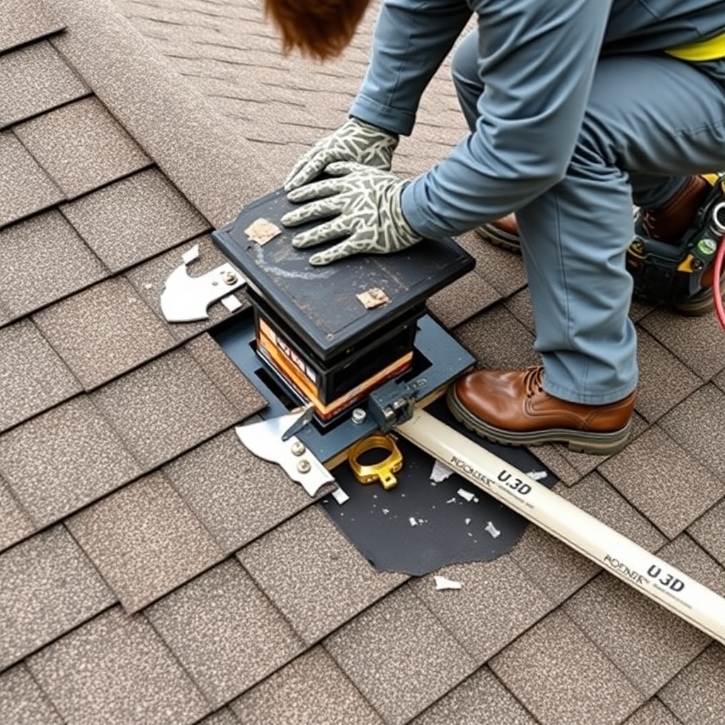 Roof repair process showing flashing replacement, shingle installation, and proper sealing technique