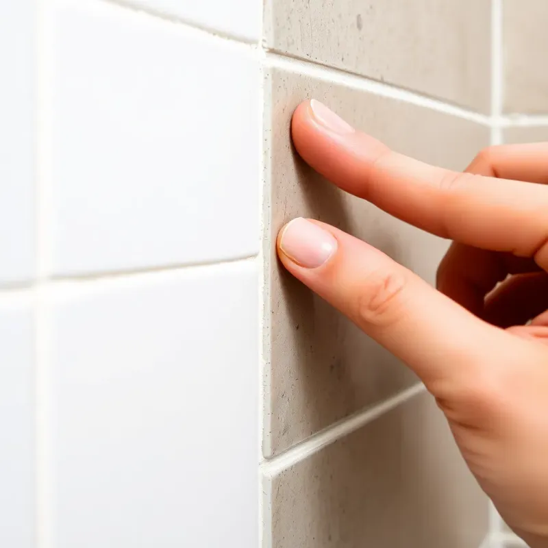 Professional shower maintenance inspection showing caulk condition assessment and grout evaluation