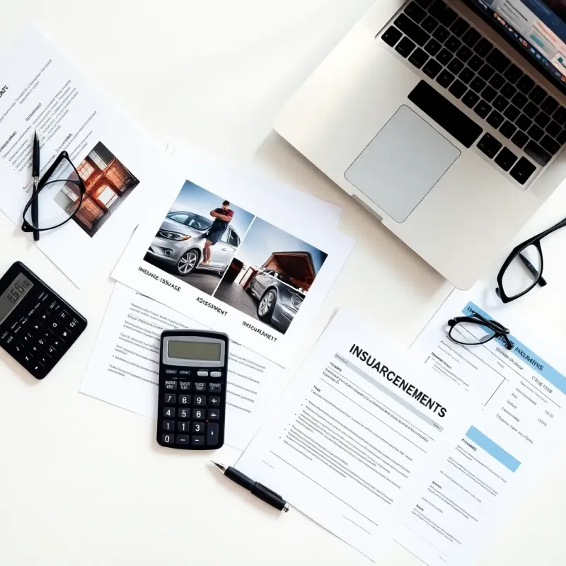Water damage insurance claim paperwork and documentation organized on desk