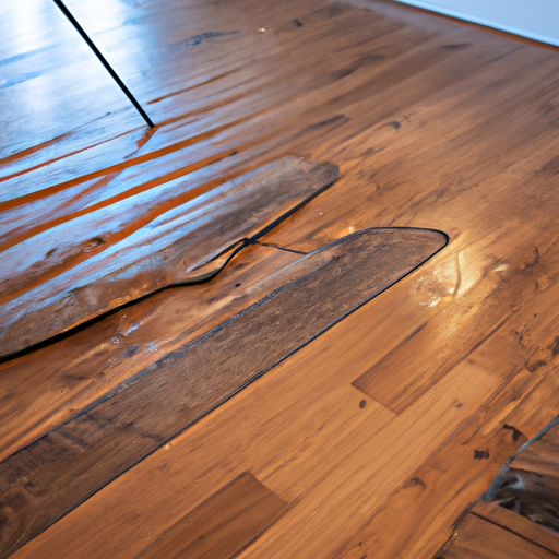 Water damaged hardwood floor with warping and buckling planks