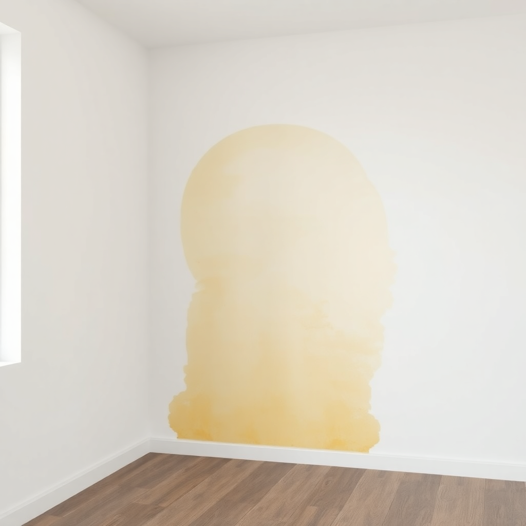 Yellow-brown water stain discoloration on wall indicating hidden water leak